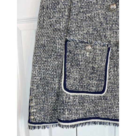 NWOT Veronica Beard Theron Tweed Navy White Frayed Trim Blazer Size 10 - Picture 4 of 14